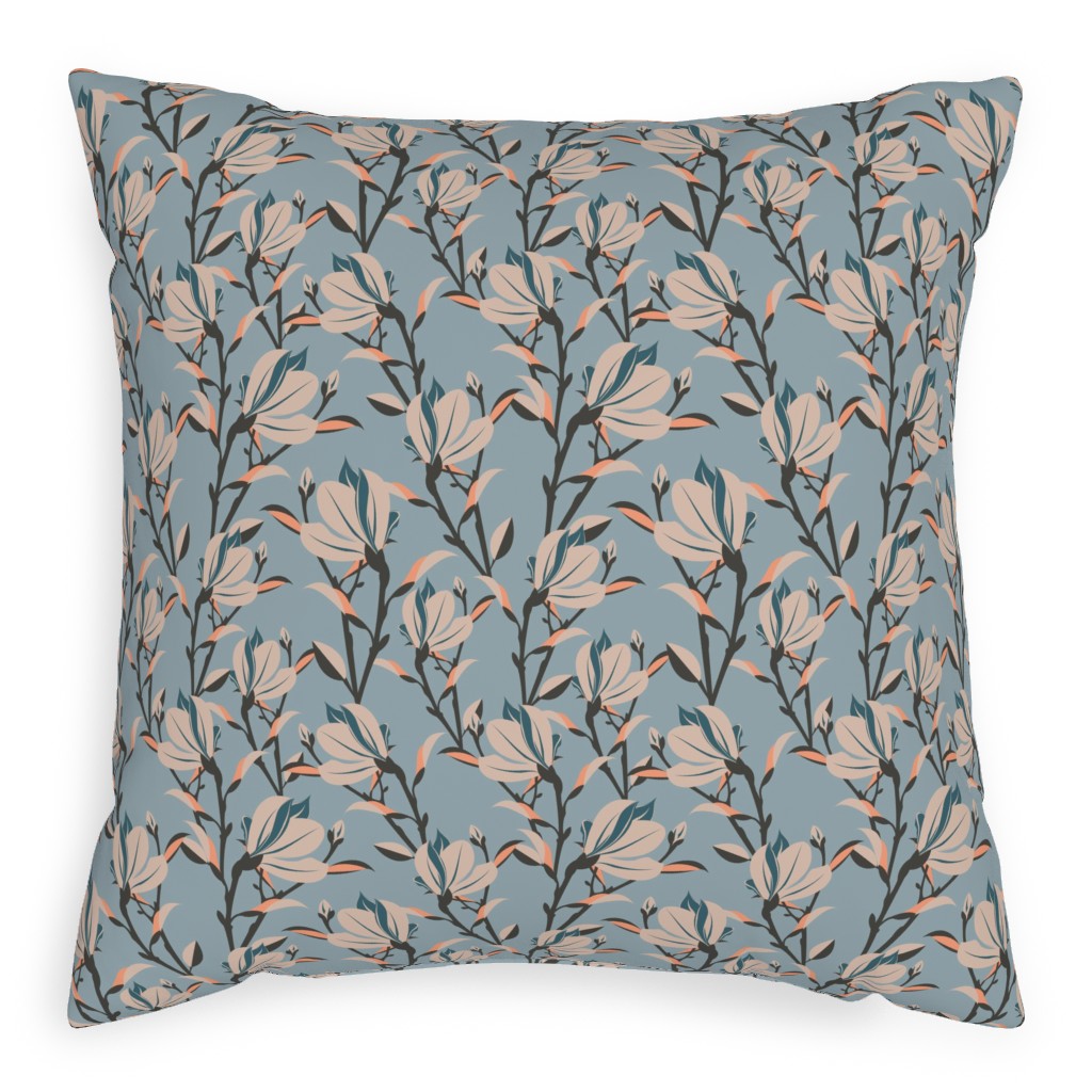 Magnolia -Dusty Blue Pillow, Woven, Black, 20x20, Single Sided, Blue, True Blue