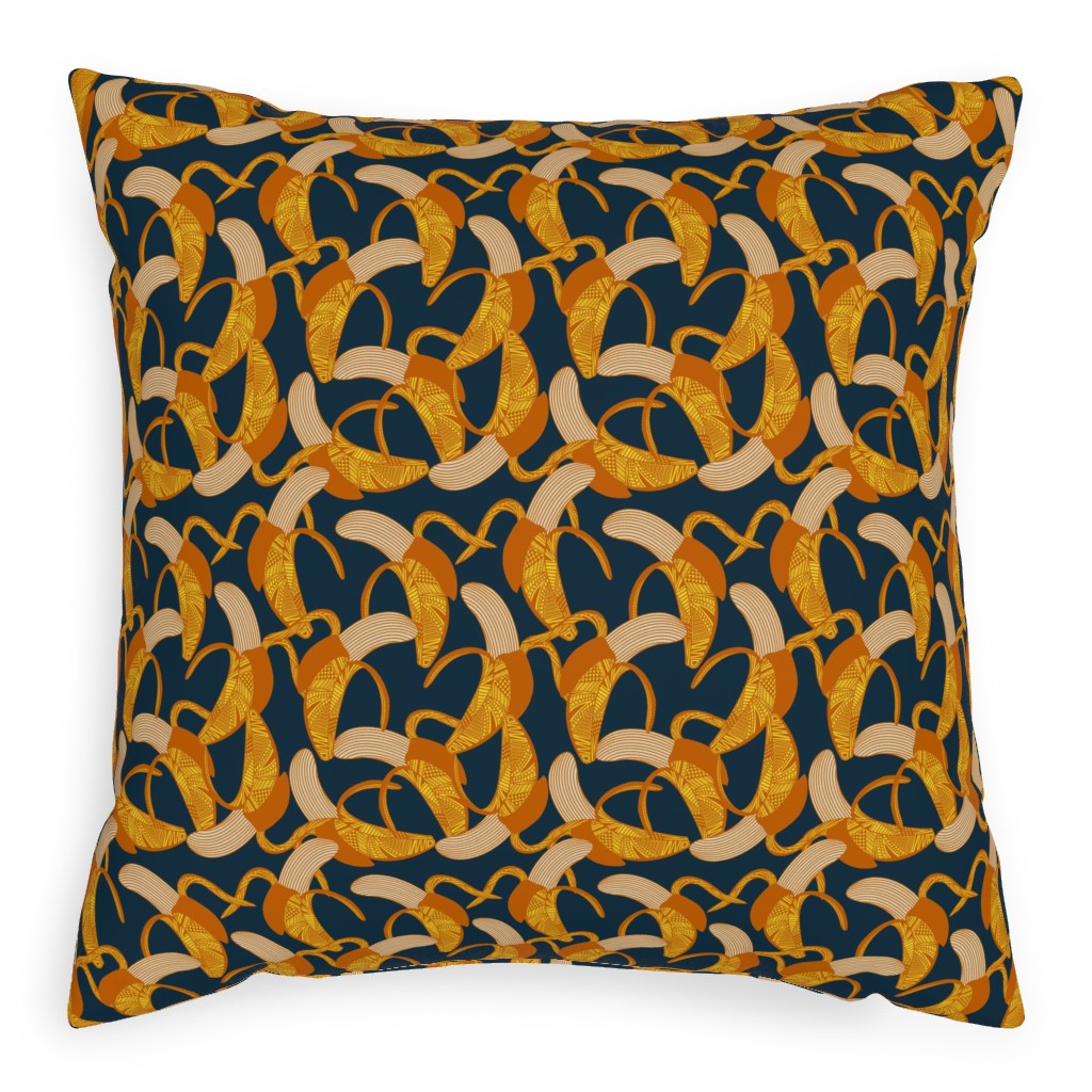 Peeled Banana - Yellow on Navy Pillow, Woven, Black, 20x20, Single Sided, Yellow, Classic Yellow