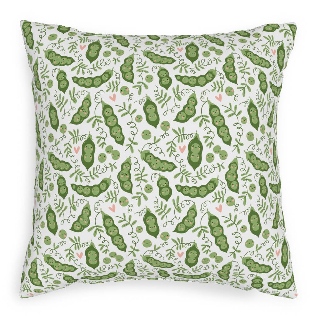 Cute Peas - Green Pillow, Woven, Black, 20x20, Single Sided, Green, Classic Green