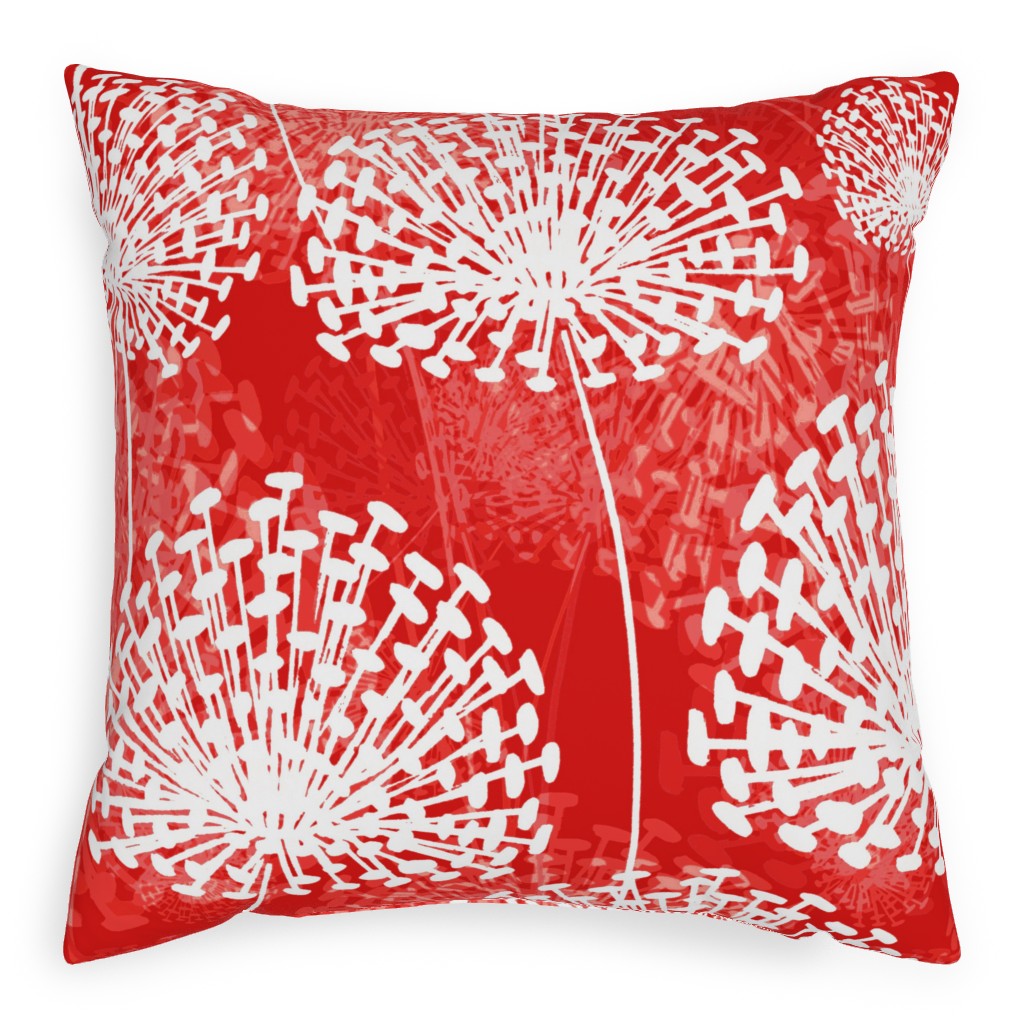 Dandelions - White on Red Pillow, Woven, Black, 20x20, Single Sided, Red