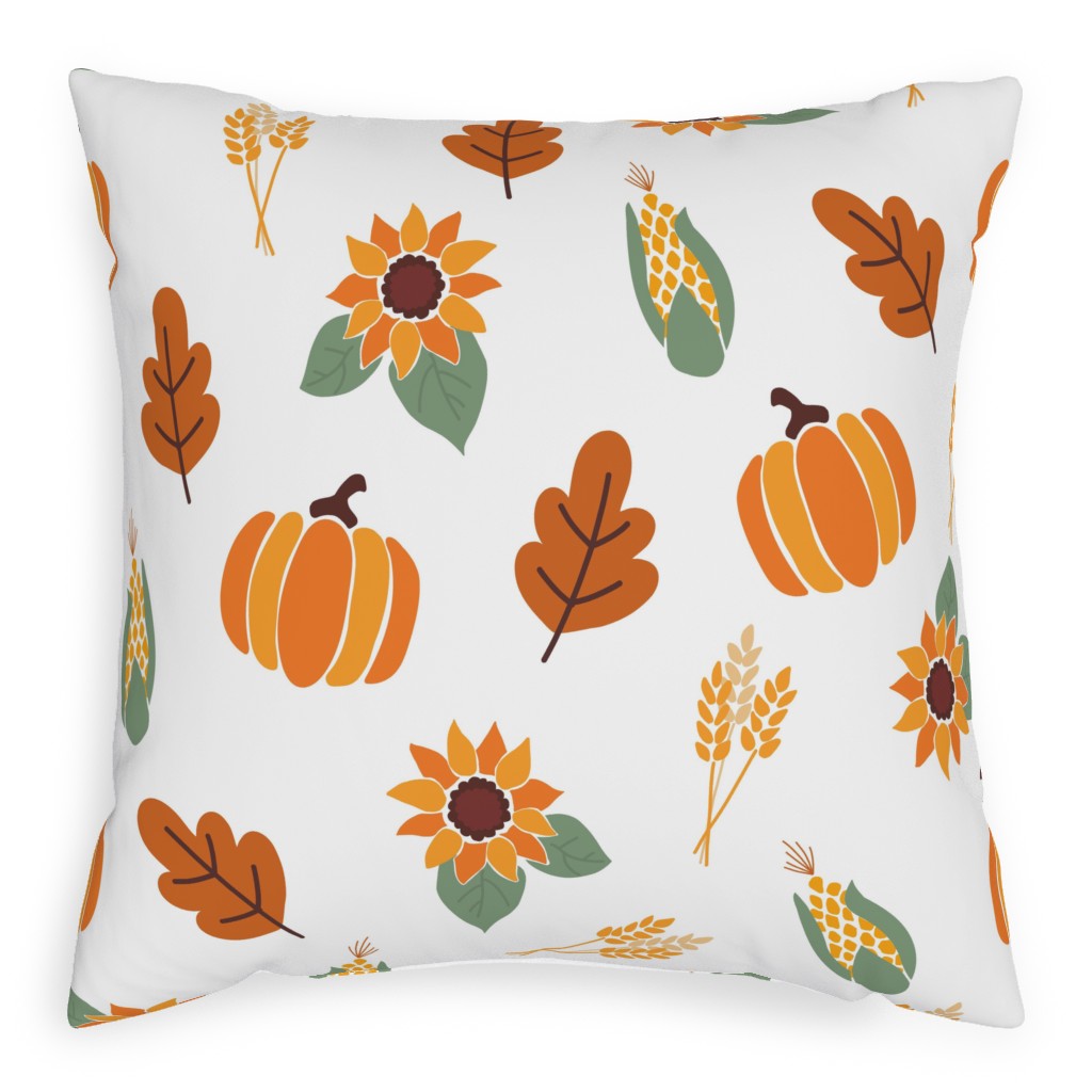Sunflowers Pumpkins and Corn Cobs Pillow, Woven, Black, 20x20, Single Sided, Multicolor