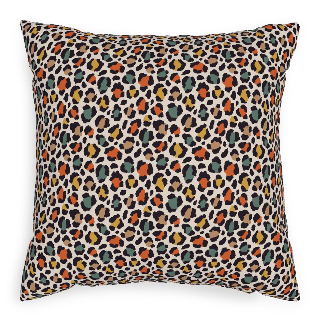 Colored Leopard Print - Mulit Pillow, Woven, Black, 20x20, Single Sided, Multicolor