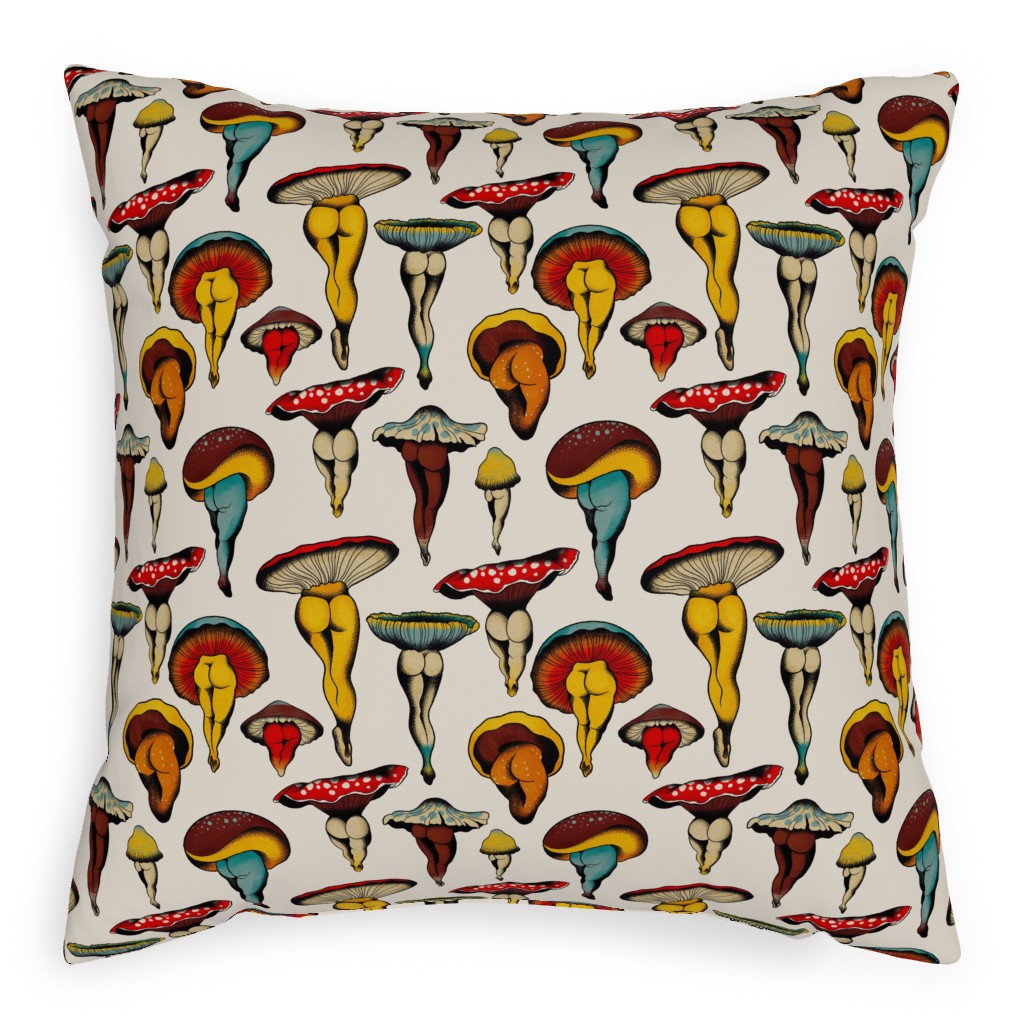Sexy Mushrooms Pillow, Woven, Beige, 20x20, Single Sided, Multicolor