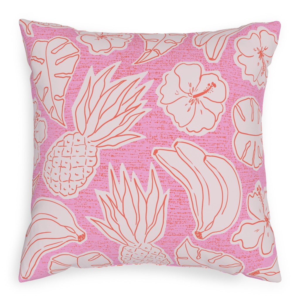 Tropical Cutouts Pillow, Woven, Beige, 20x20, Single Sided, Pink