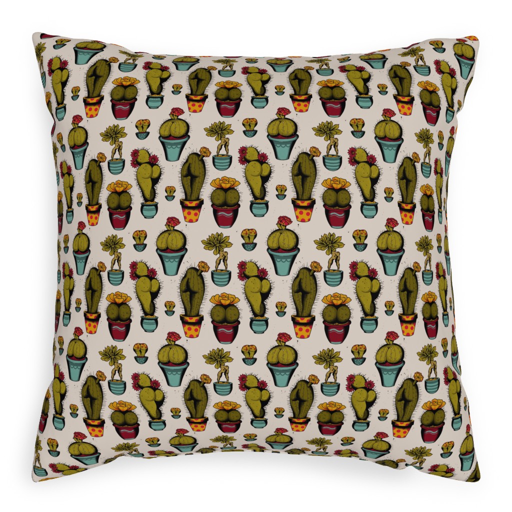Sexy Cactus - Multicolor Pillow, Woven, Beige, 20x20, Single Sided, Multicolor