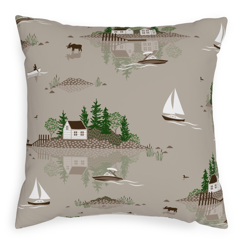 Boats on the Lake - Beige Pillow, Woven, Beige, 20x20, Single Sided, Beige, Pearl