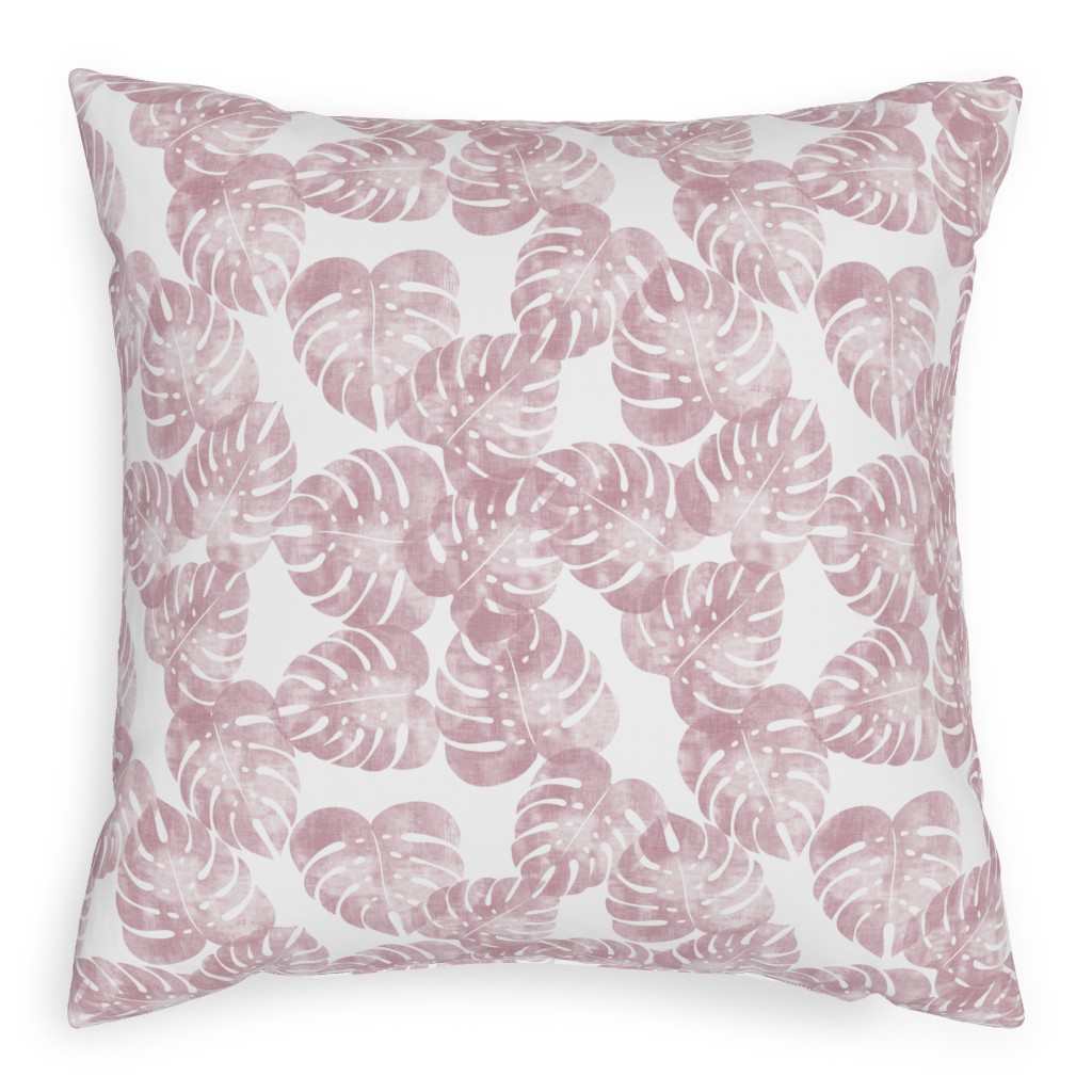 Monstera Leaves - Mauve Pillow, Woven, Beige, 20x20, Single Sided, Pink