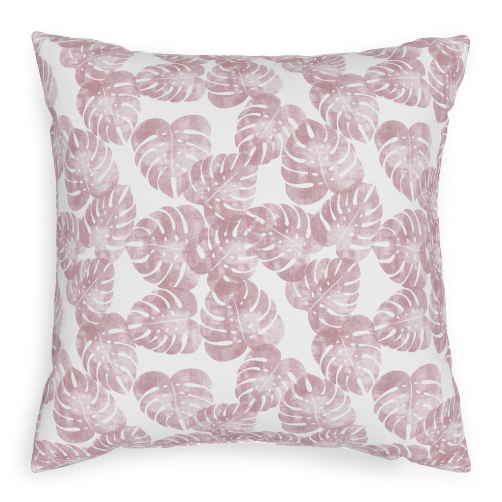 Monstera Leaves - Mauve Pillow, Woven, Beige, 20x20, Single Sided, Pink, Bright Pink