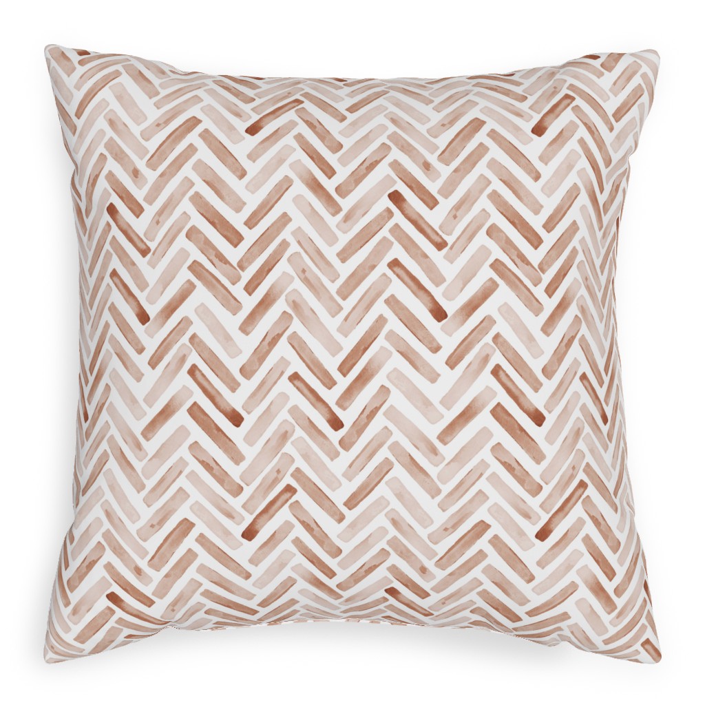 Painted Chevron Herringbone Pillow, Woven, Beige, 20x20, Single Sided, Brown