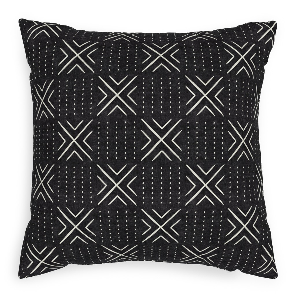 Mudcloth Tile - Onyx Pillow, Woven, Beige, 20x20, Single Sided, Black