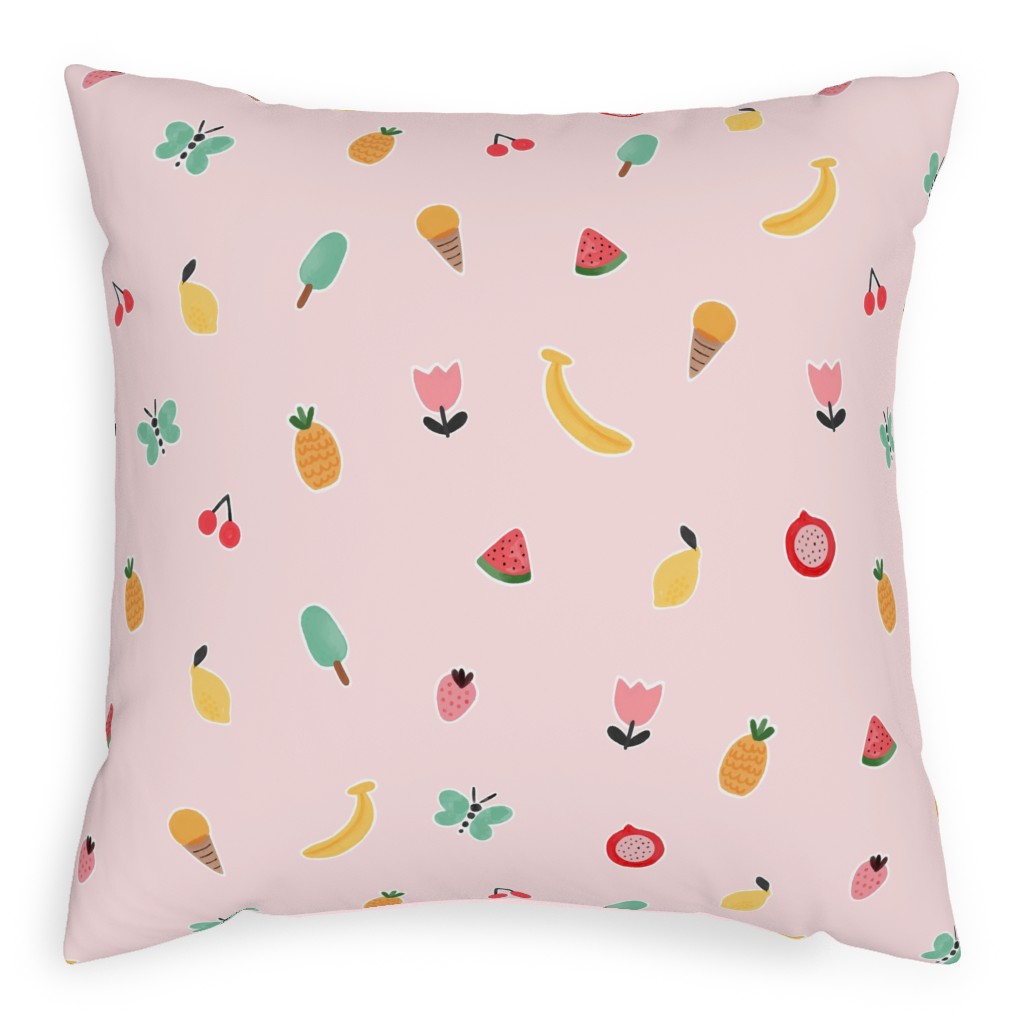 Freshy Summer - Pink Pillow, Woven, Beige, 20x20, Single Sided, Pink