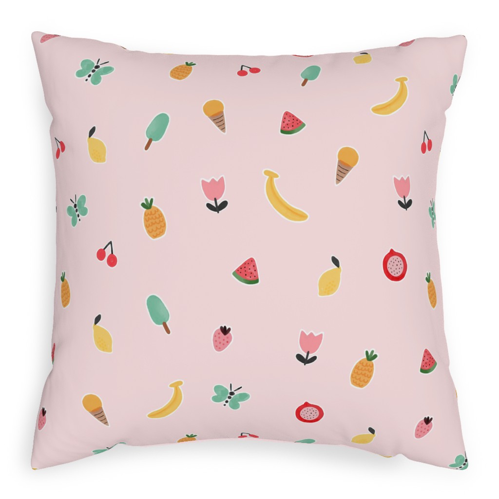 Freshy Summer - Pink Pillow, Woven, Beige, 20x20, Single Sided, Pink