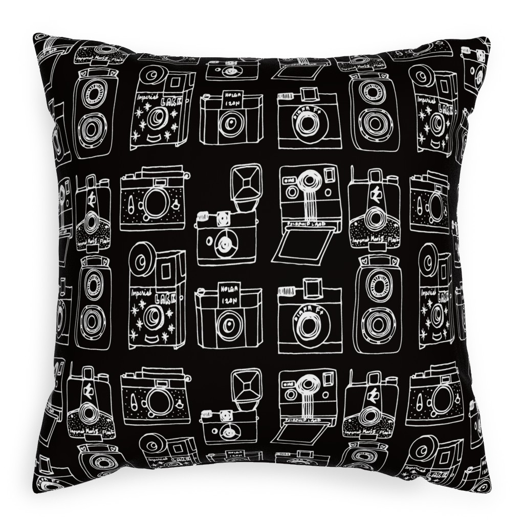 Vintage Cameras - Black and White Pillow, Woven, Beige, 20x20, Single Sided, Black