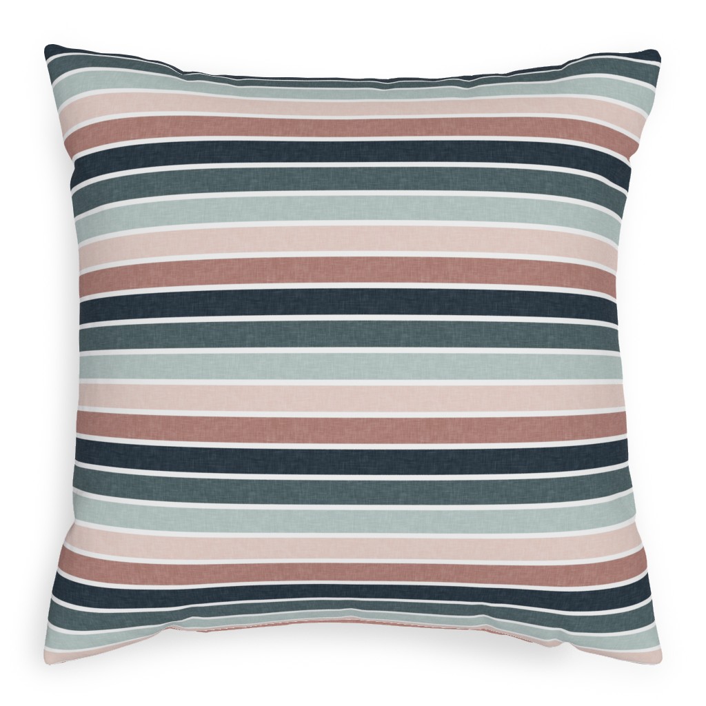 Stripes - Multi Blue & Pink Pillow, Woven, Beige, 20x20, Single Sided, Multicolor