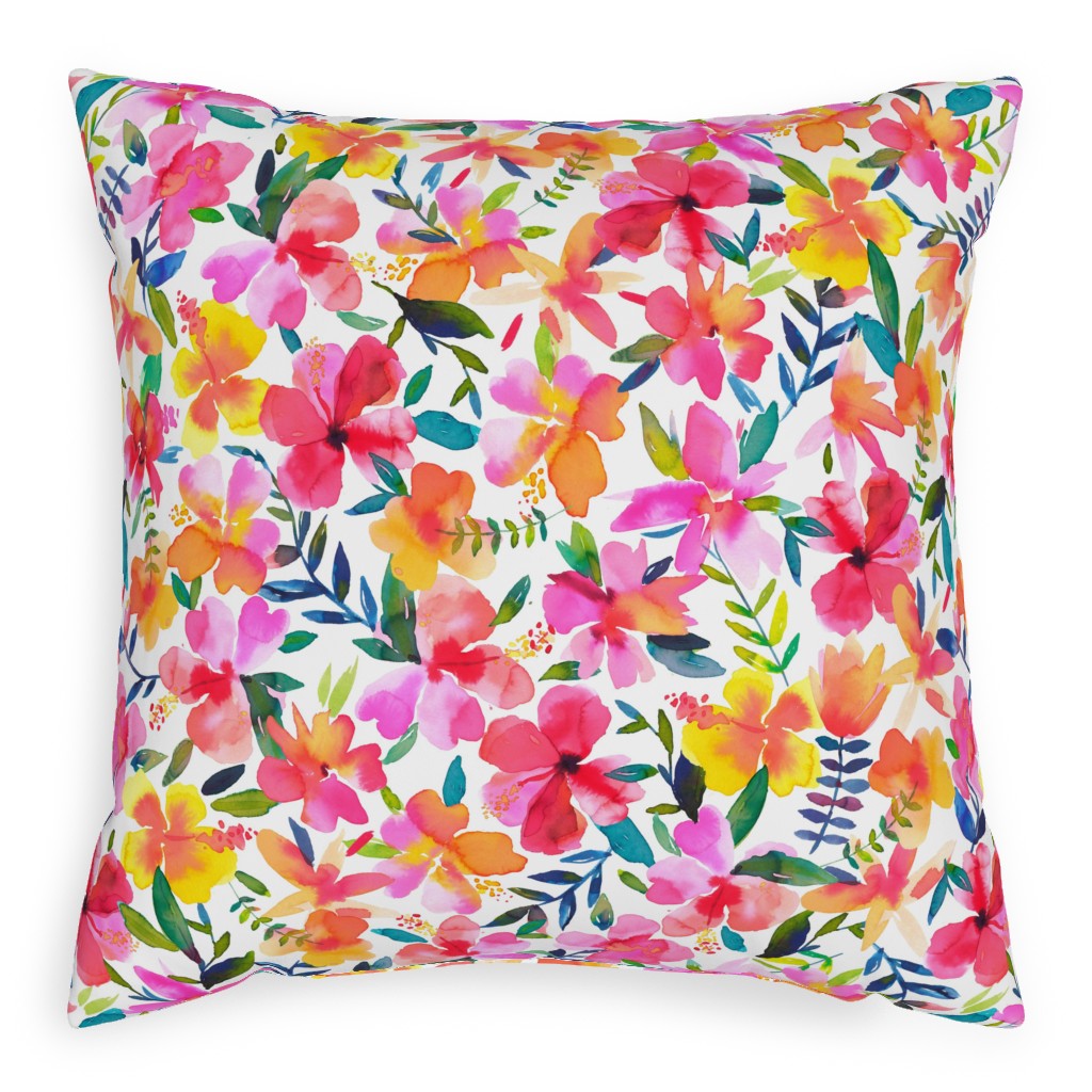 Hibiscus Floral - Multi Pillow, Woven, Beige, 20x20, Single Sided, Multicolor