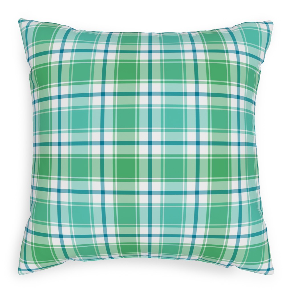 Blue, Green, Turquoise, and White Plaid Pillow, Woven, Beige, 20x20, Single Sided, Green, Classic Green