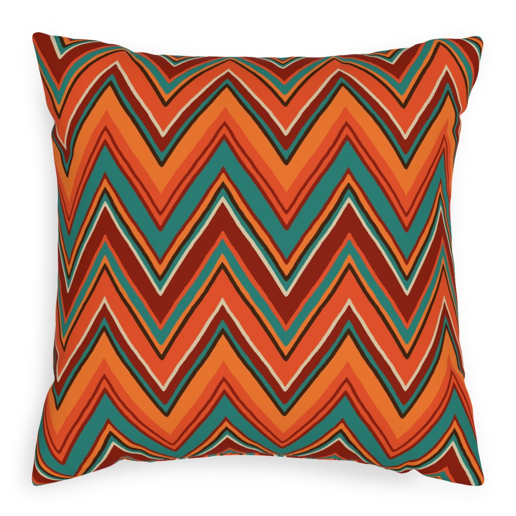 Chevron - Orange and Teal Pillow, Woven, Beige, 20x20, Single Sided, Orange, Orange