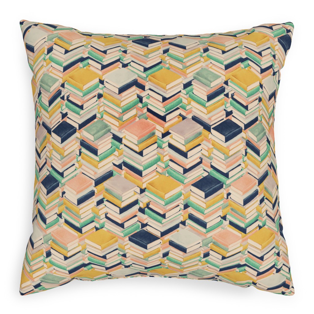 Book Stacks Pillow, Woven, Beige, 20x20, Single Sided, Yellow, Champagne