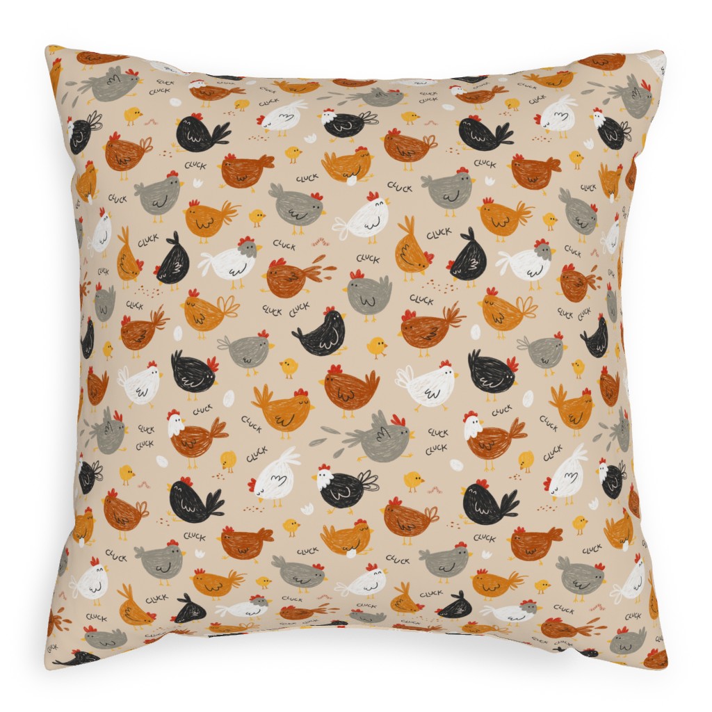 Hens - Brown Pillow, Woven, Beige, 20x20, Single Sided, Beige, Pearl