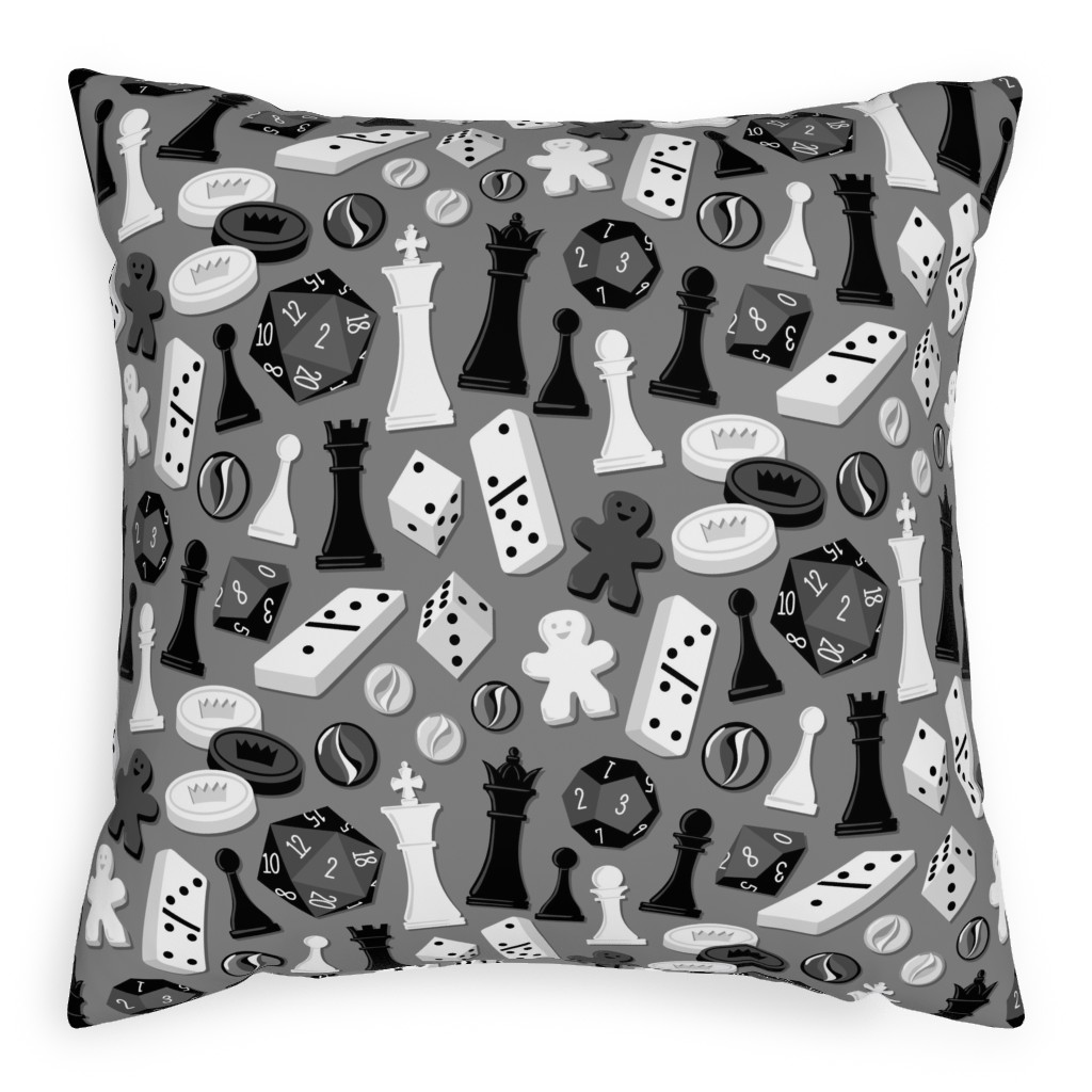 Game on Pillow, Woven, Beige, 20x20, Single Sided, Gray, Cement
