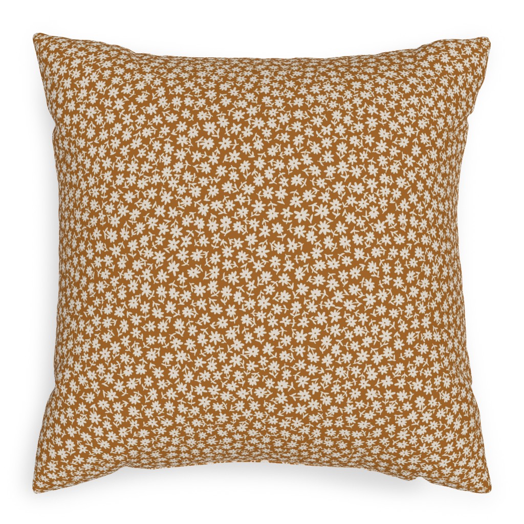 Ditsy Floral - Cream on Golden Mustard Brown Pillow, Woven, Beige, 20x20, Single Sided, Brown