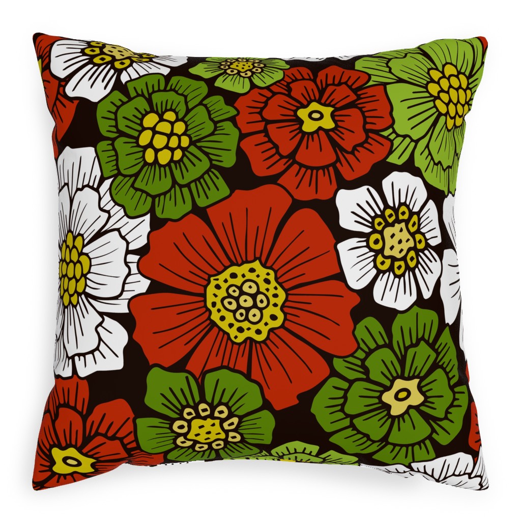 Christmas Floral - Red and Green Pillow, Woven, Beige, 20x20, Single Sided, Multicolor