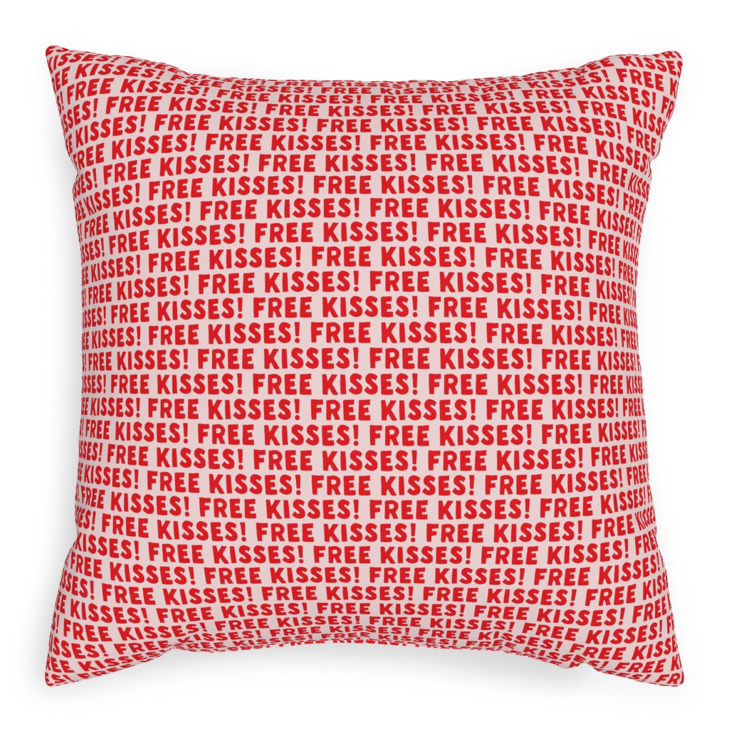 Free Kisses! - Red on Pink Pillow, Woven, Beige, 20x20, Single Sided, Red, Red