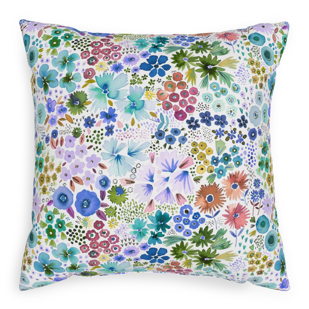 Artful Little Flowers - Multi Pillow, Woven, Beige, 20x20, Single Sided, Multicolor
