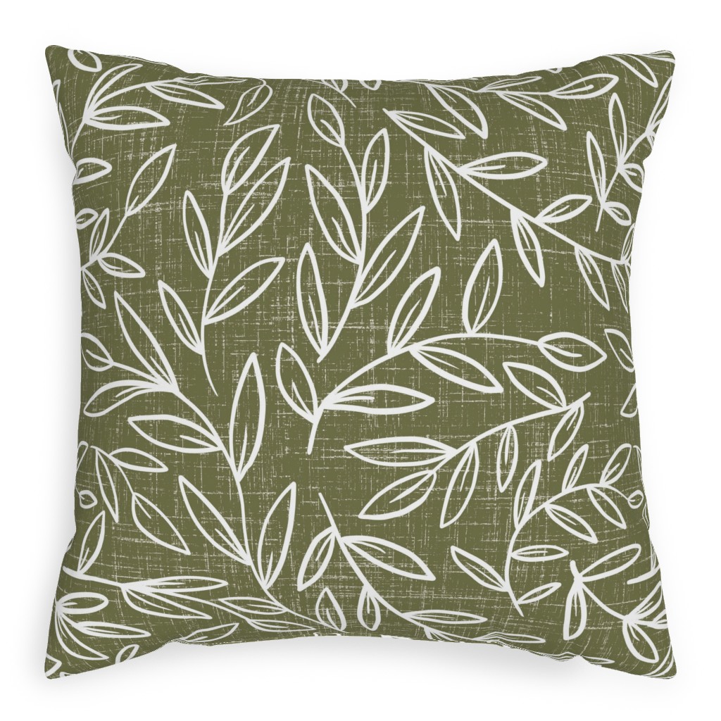 Refined Olive Leaves - Green Pillow, Woven, Beige, 20x20, Single Sided, Green, Classic Green