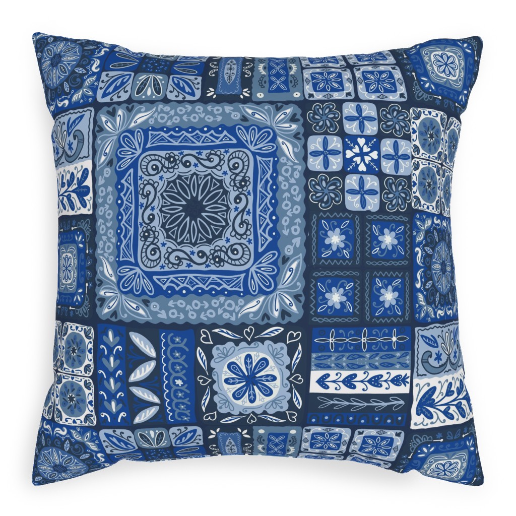 Grandma's Patchwork - Blue Pillow, Woven, Beige, 20x20, Single Sided, Blue, True Blue
