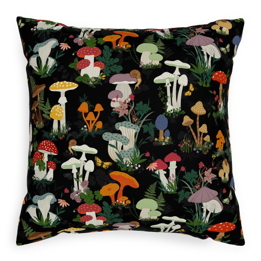 Mushroom Garden - Multi Pillow, Woven, Beige, 20x20, Single Sided, Multicolor