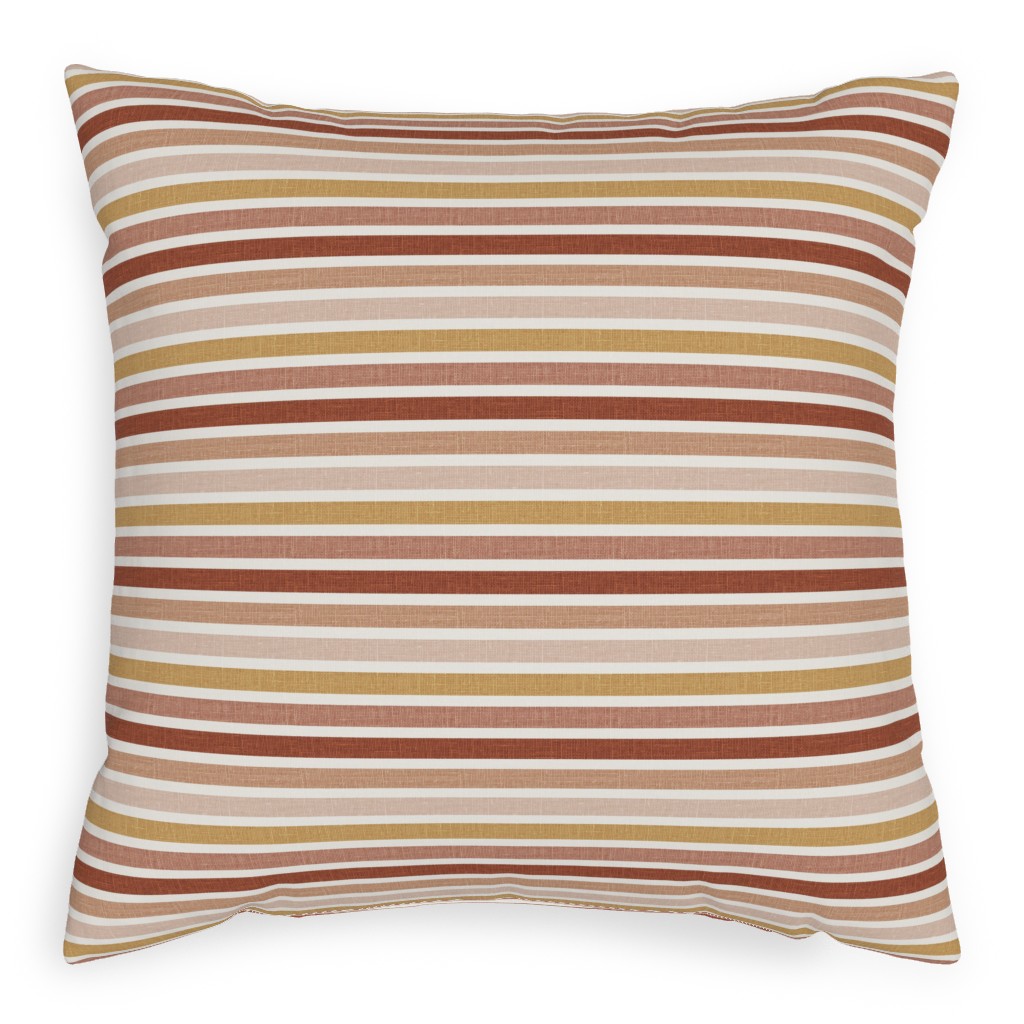 Retro Stripes - Pink on Faux Linen Pillow, Woven, Beige, 20x20, Single Sided, Pink