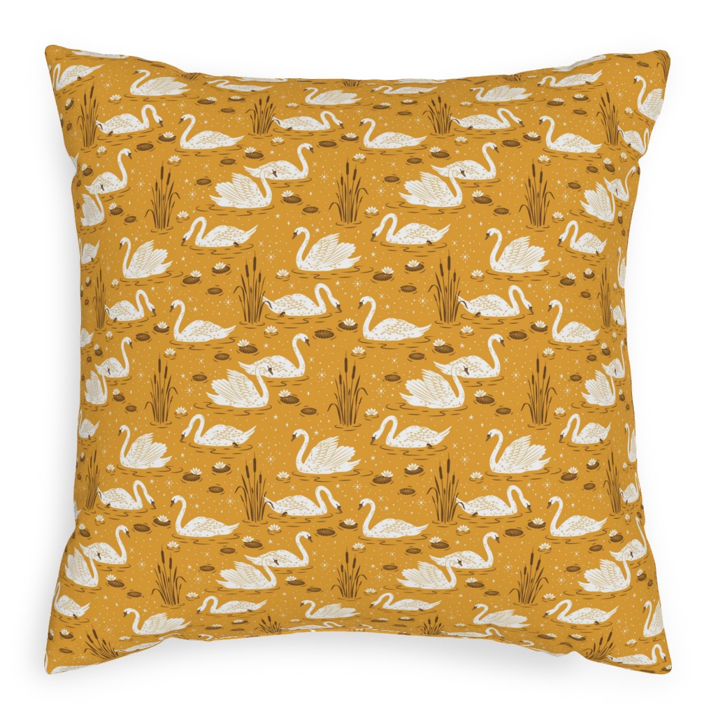 Summer Swans Pillow, Woven, Beige, 20x20, Single Sided, Yellow