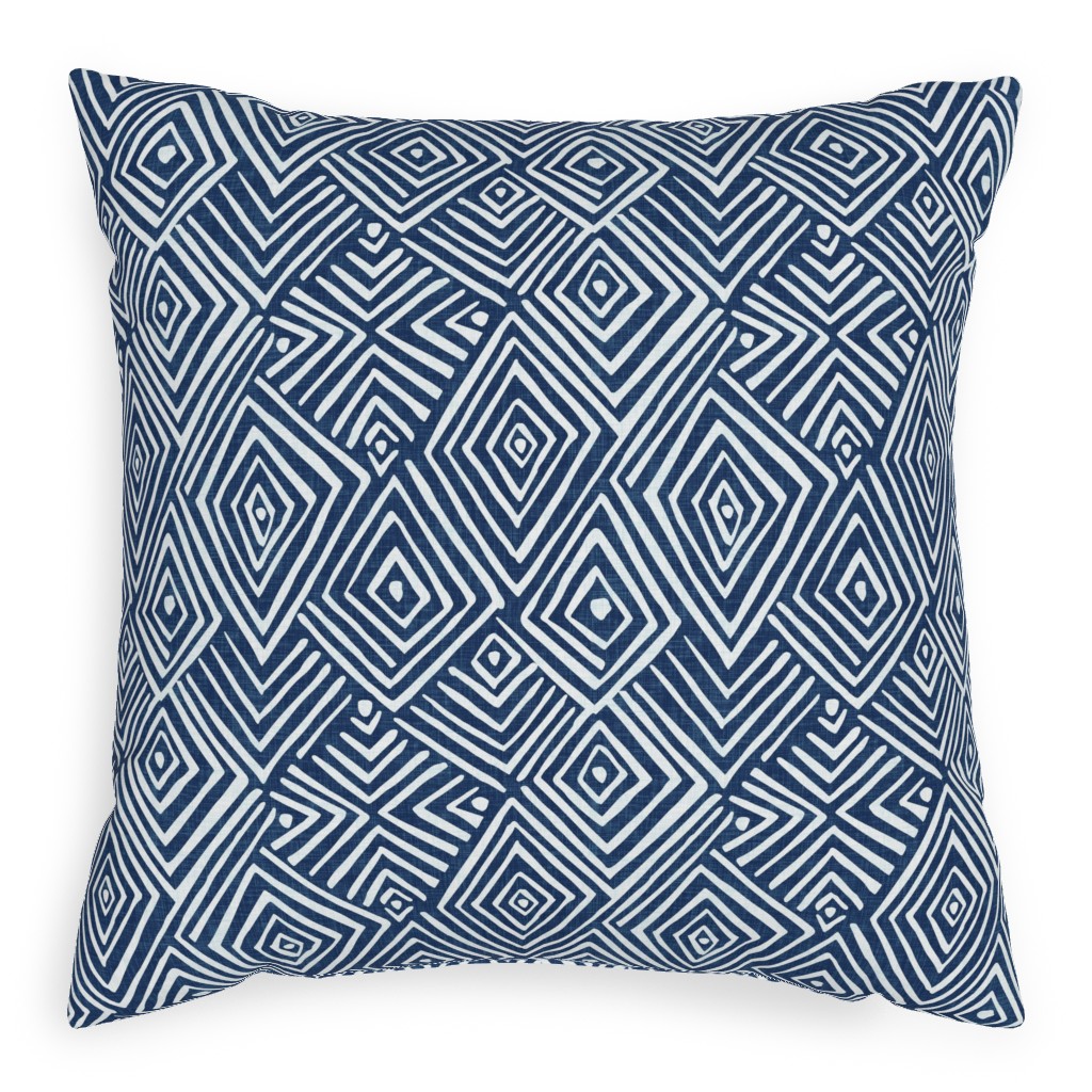 Diamond Mud Cloth -Blue Pillow, Woven, Beige, 20x20, Single Sided, Blue