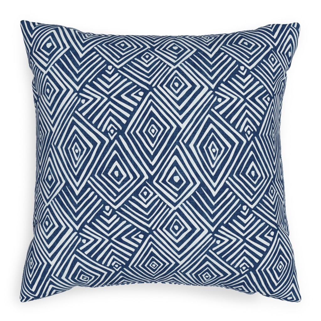 Diamond Mud Cloth -Blue Pillow, Woven, Beige, 20x20, Single Sided, Blue, True Blue