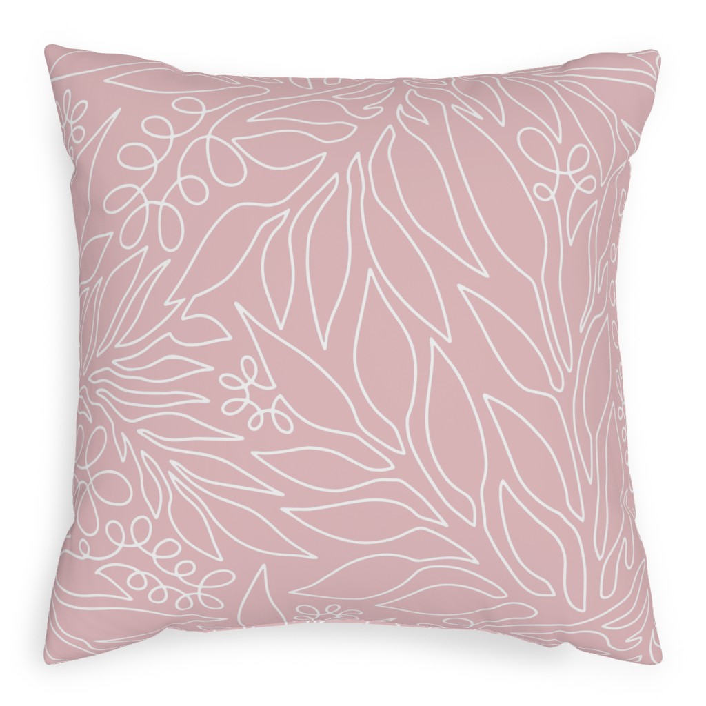 Contour Line Botanicals - Blush Pink Pillow, Woven, Beige, 20x20, Single Sided, Pink