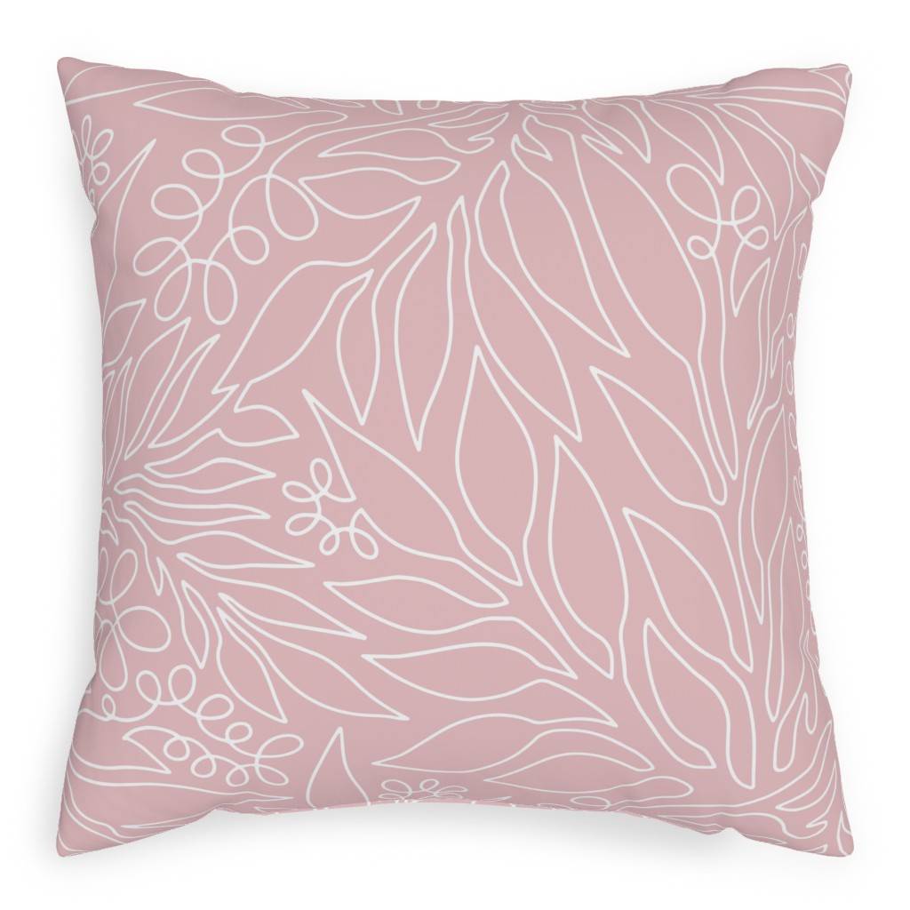 Contour Line Botanicals - Blush Pink Pillow, Woven, Beige, 20x20, Single Sided, Pink, Bright Pink