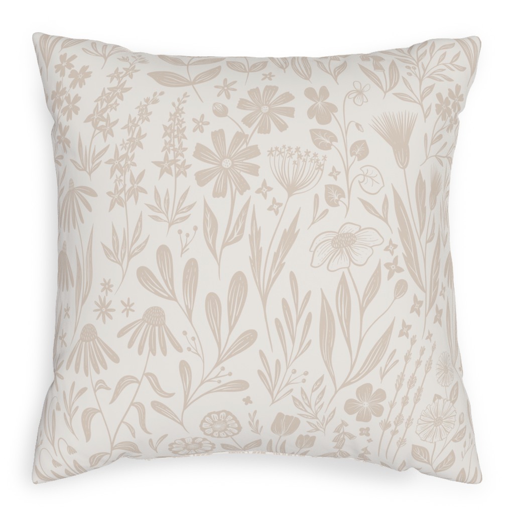 Wildflowers - Tan and Cream Pillow, Woven, Beige, 20x20, Single Sided, Beige, Pearl