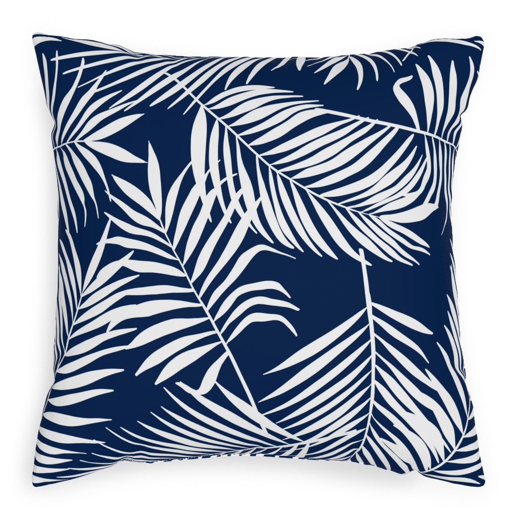 Palm Tree Leaves Pillow, Woven, Beige, 20x20, Single Sided, Blue, Silhouette