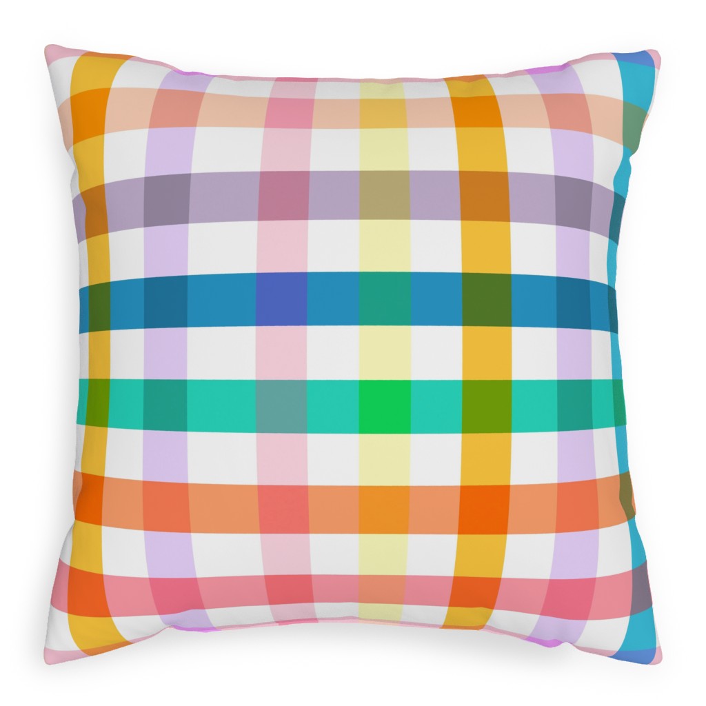 Joyful Summer Picnic Gingham - Multi Pillow, Woven, Beige, 20x20, Single Sided, Multicolor