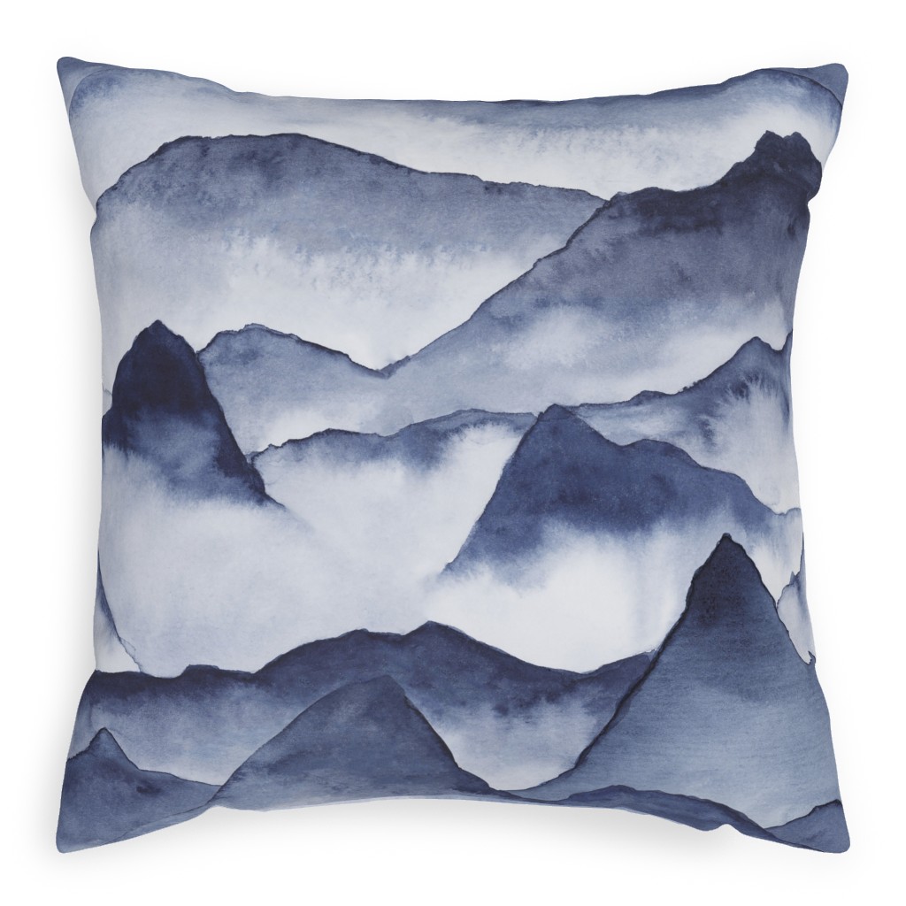 Watercolor Mountains - Blue Pillow, Woven, Beige, 20x20, Single Sided, Blue, True Blue