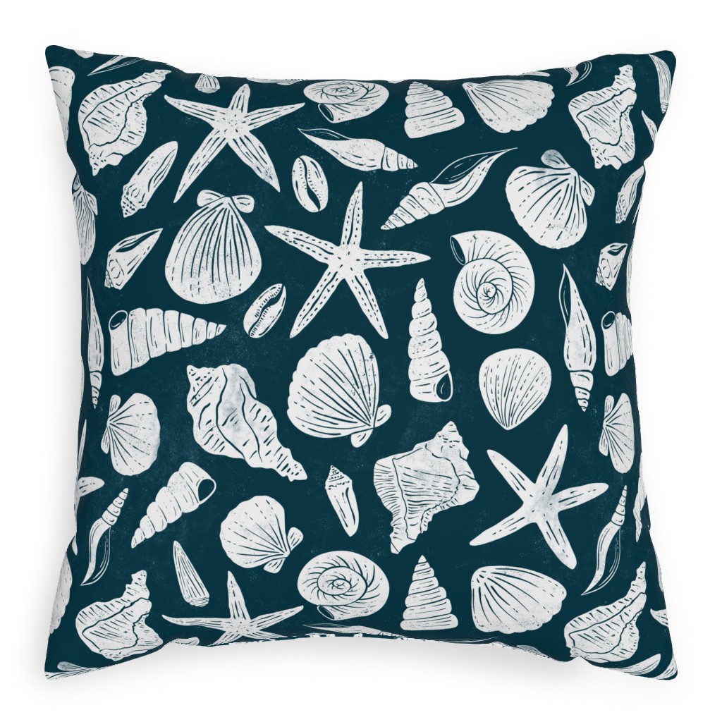 Textured Ocean Seashells - Dark Blue Pillow, Woven, Beige, 20x20, Single Sided, Blue