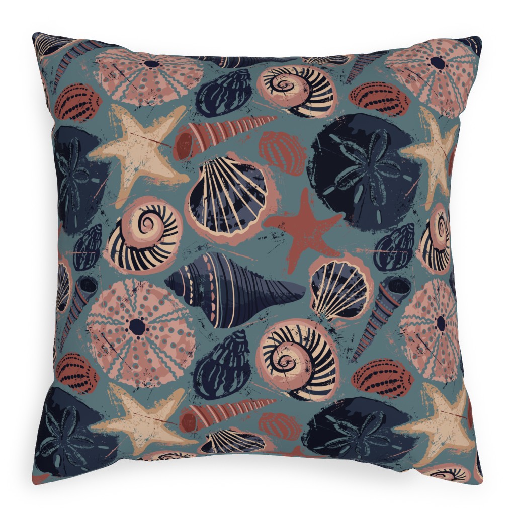 Seashells Pillow, Woven, Beige, 20x20, Single Sided, Multicolor, Metal