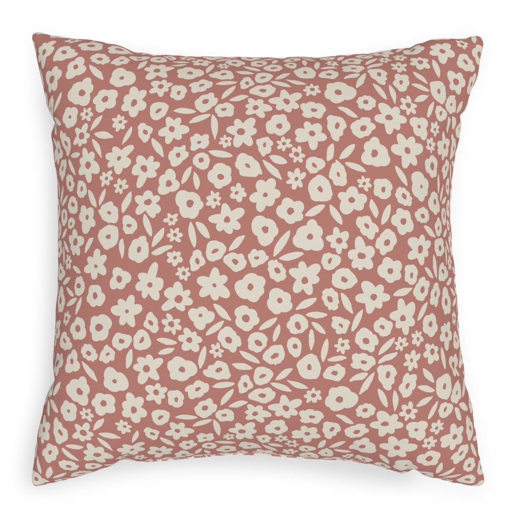 Flower Field on Cameo Rose Pillow, Woven, Beige, 20x20, Single Sided, Pink, Bright Pink