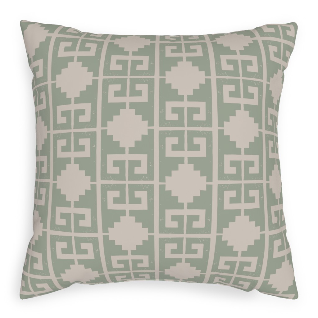 Greek To Me - Green on Cream Pillow, Woven, Beige, 20x20, Single Sided, Green