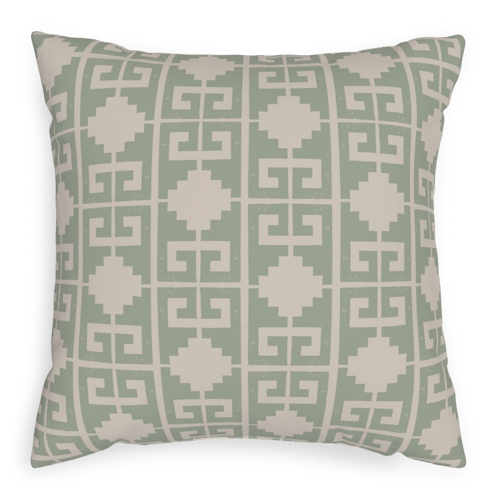 Greek To Me - Green on Cream Pillow, Woven, Beige, 20x20, Single Sided, Green, Classic Green