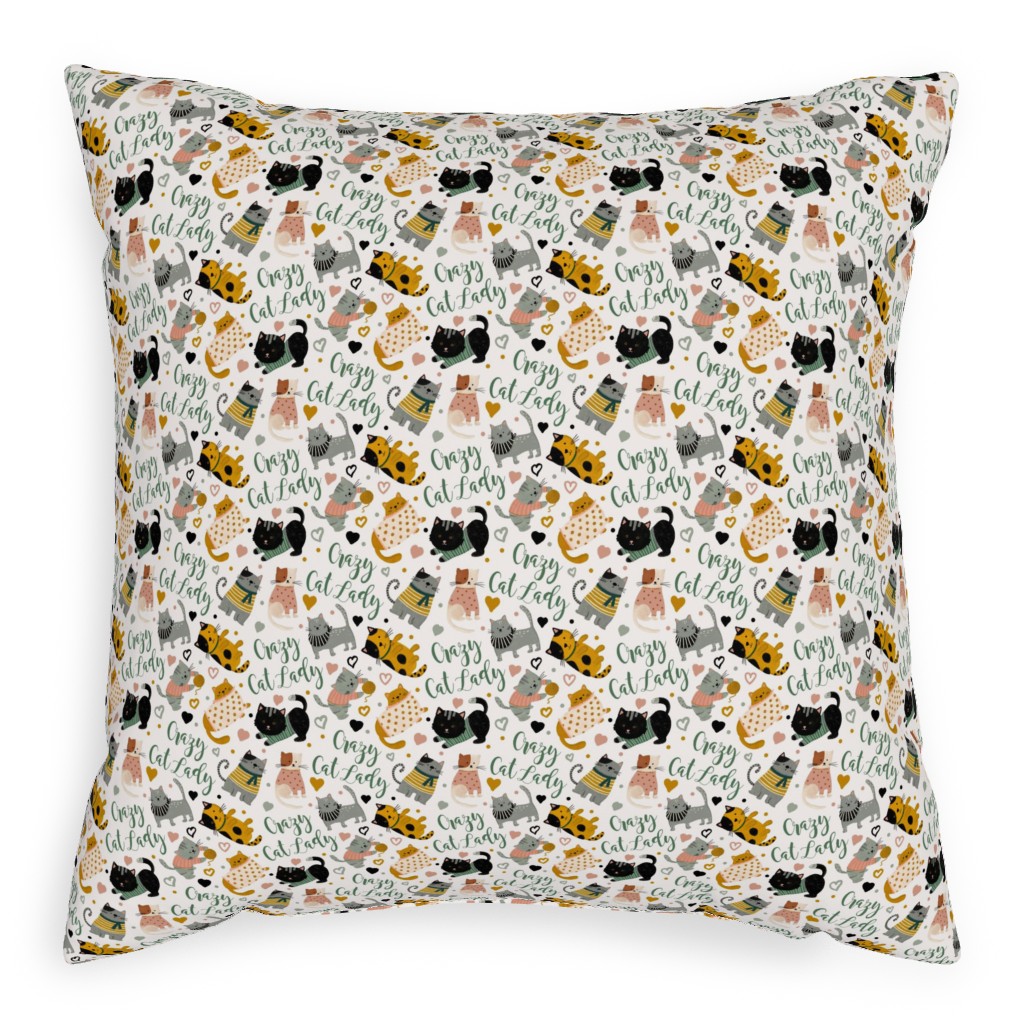 Crazy Cat Lady - Multicolor on Light Pillow, Woven, Beige, 20x20, Single Sided, Multicolor