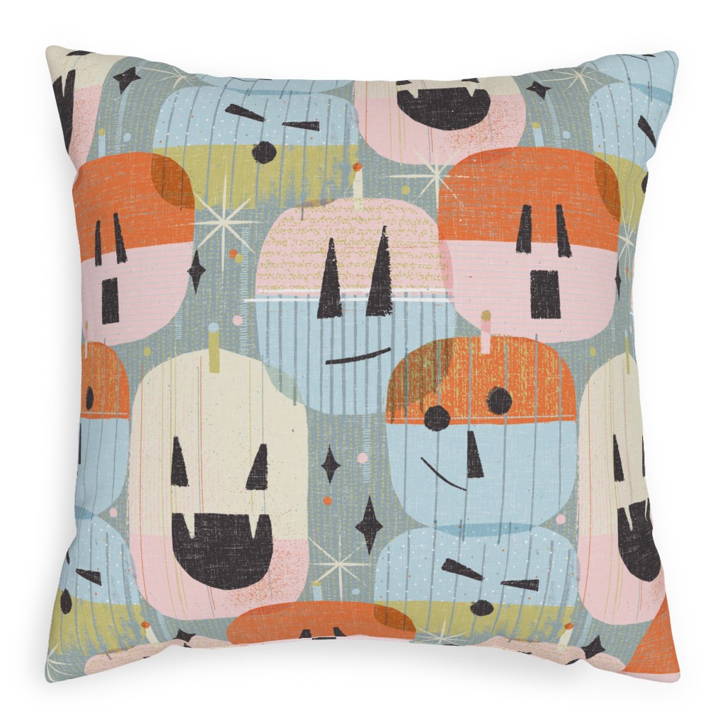 Retro Mod Jack-O-Lanterns -Multi Pillow, Woven, Beige, 20x20, Single Sided, Multicolor