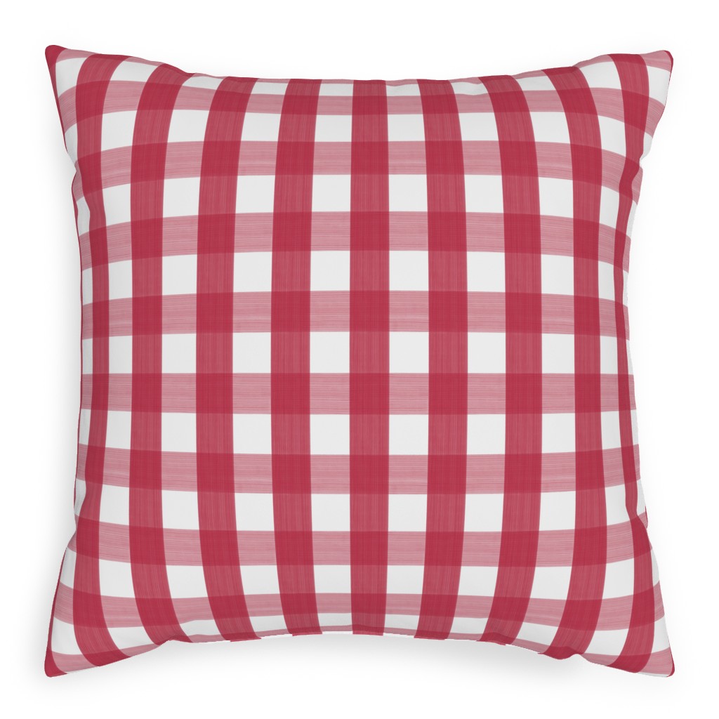Check Red on White Pillow, Woven, Beige, 20x20, Single Sided, Red
