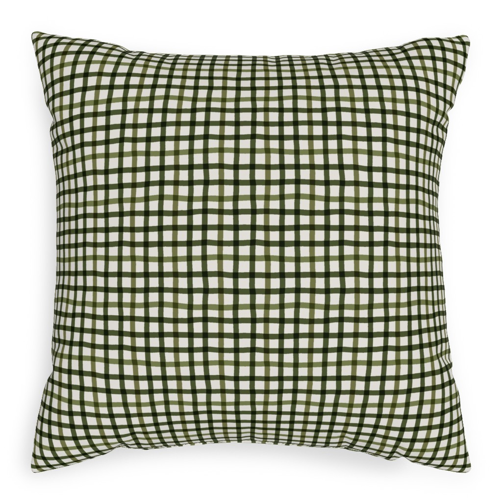 Wobbly Gingham Check Pillow, Woven, Beige, 20x20, Single Sided, Green, Pine